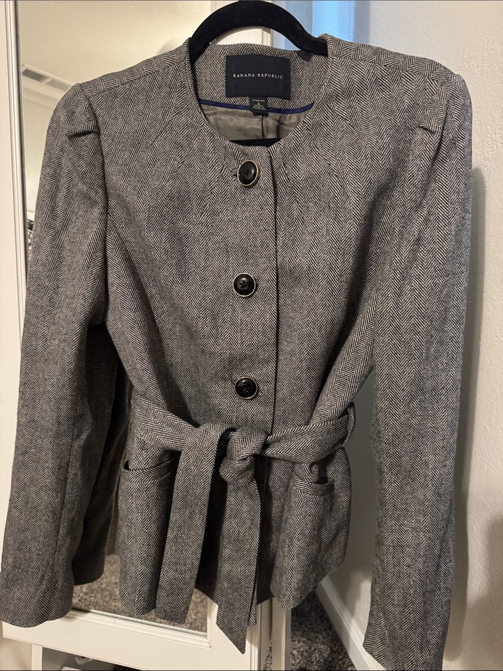 Banana Republic Gray Herringbone Tie-Waist Blazer in Wool